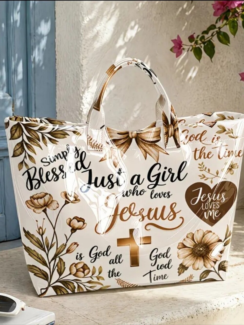Women Inspiratonal Tote Bag PVC ( Just A Girl Who Loves Jesus) Large